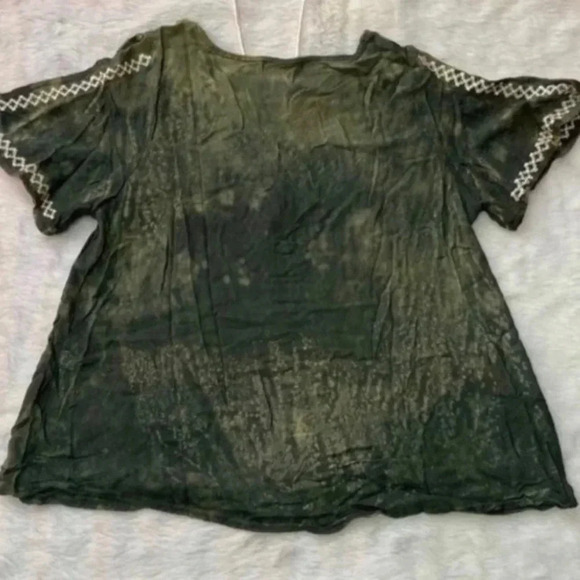 Green Tie‎ Dye Cropped Blouse Embroidered Tassels Peasant Boho Fairycore Small - Picture 8 of 12